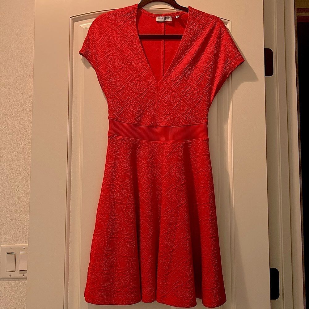 Opening Ceremony Medallion Jacquard Fit & Flare Red Dress - Picture 6 of 10